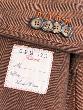 LBM 1911 Sport Coat Mens 54 44 Copper Brown Herringbone Cotton Unstructured